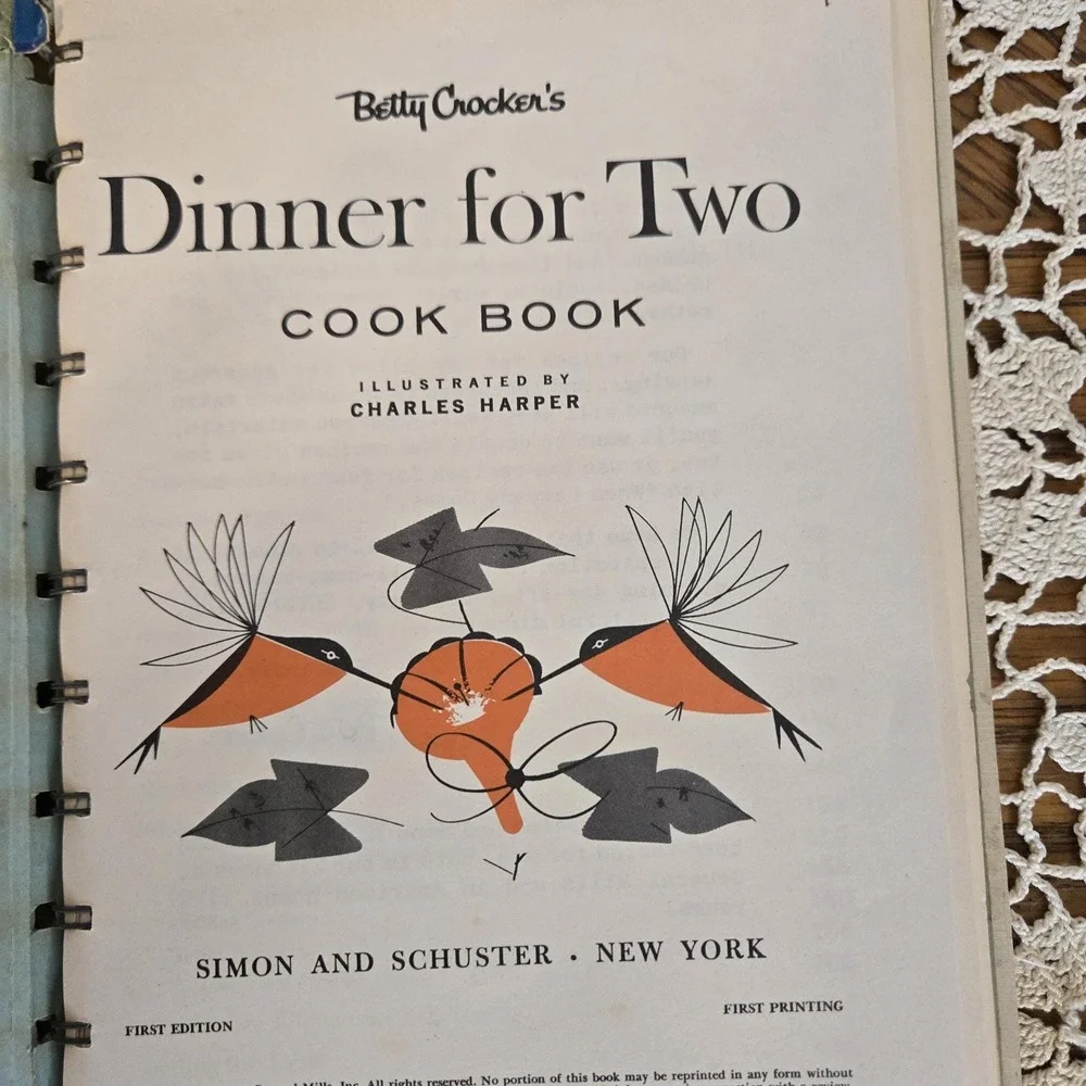 Vintage Betty Crocker Dinner for Two Cookbook, First‎ Edition, 1958